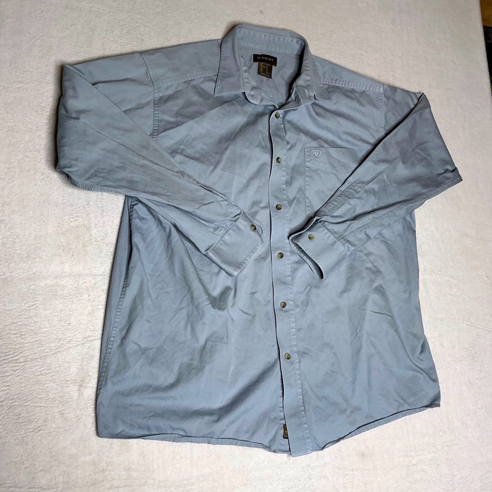 Ariat Long Sleeve Button Down Shirt Blue Cotton Men's XL Work Casual